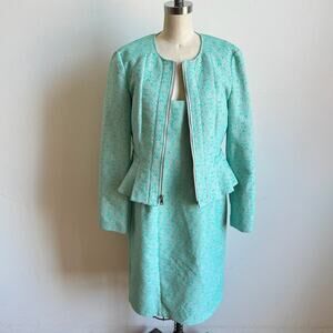 NANETTE LEPORE Green Lost In Love Demure Tweed Sheath Dress + Jacket